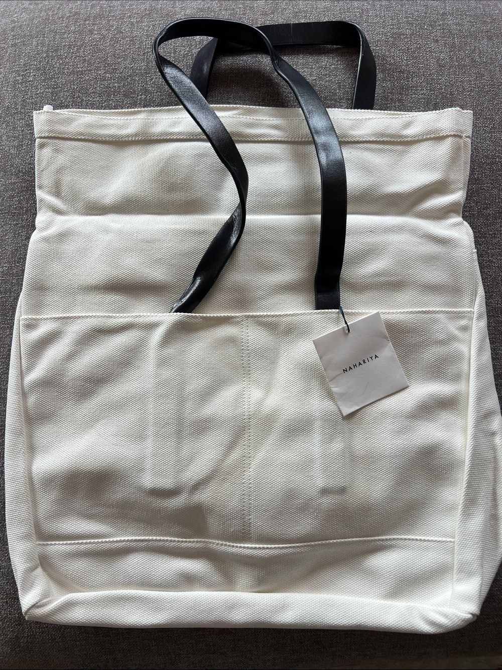 NAHARIYA Cream Canvas Tote with Black Straps